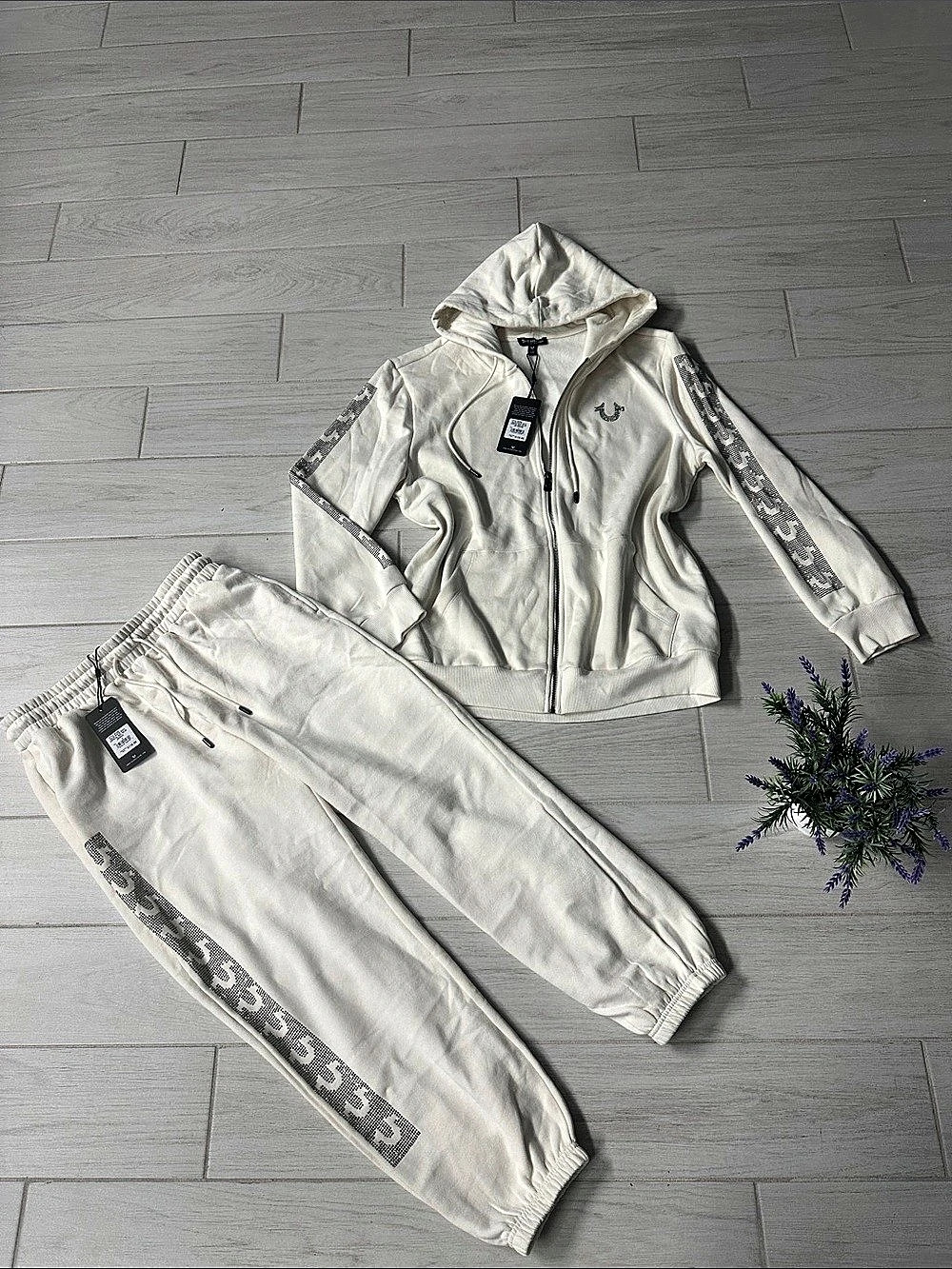 True Religion Crystal Box HS BF Zip Hoodie and Crystal Box HS BF Jogger White